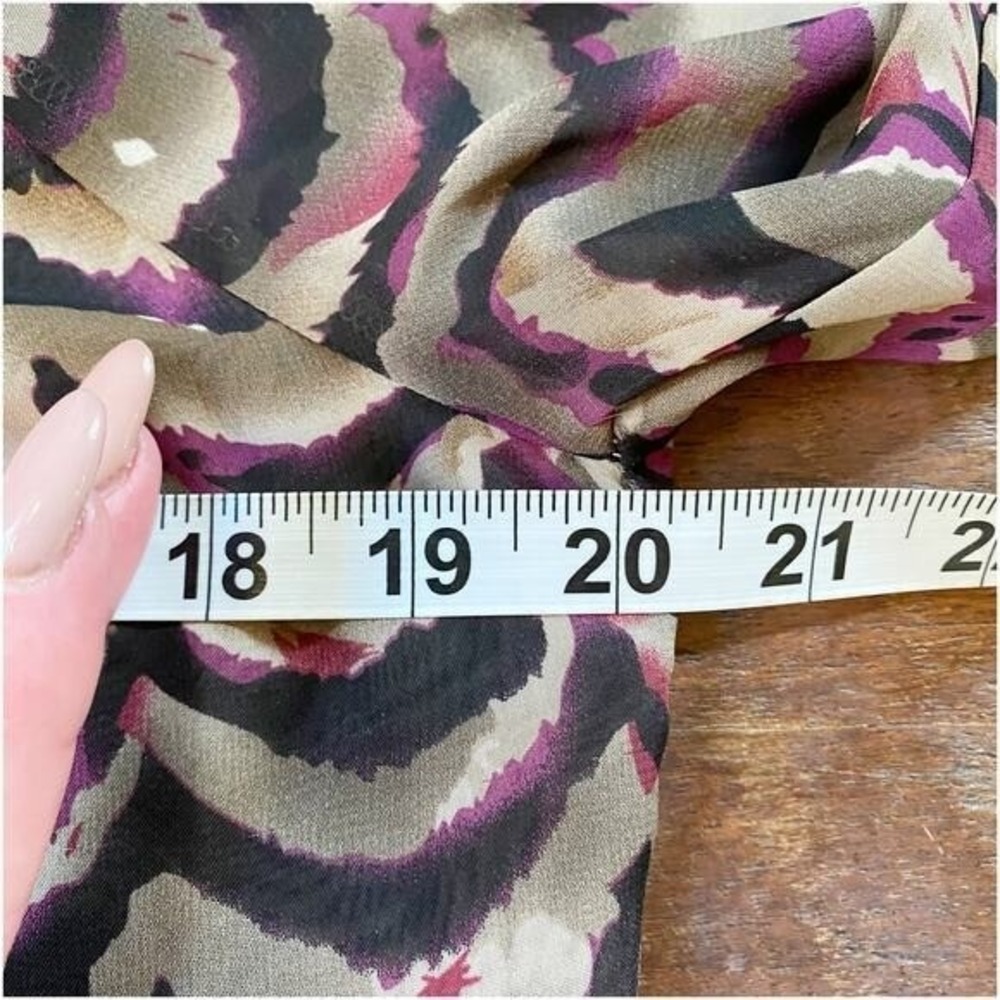 Daniel Rainn Purple Abstract Scallop Wave Sheer Chiffon Tunic Top Belted Medium - Picture 12 of 12